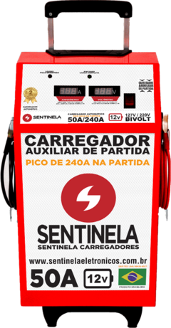 Carregador de Bateria 50A 12v c/ auxiliar de partida - SENTINELA