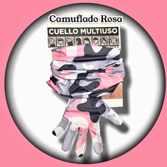 Combo cuello y guantes. Diseño Camuflado Rosa