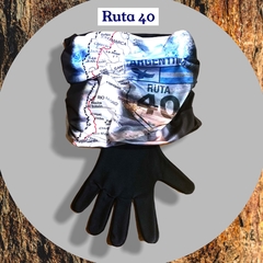 Combo cuello multiuso y guantes. Diseño Ruta 40.