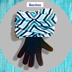 Combo cuello multiuso y guantes. Diseño Rayitas.