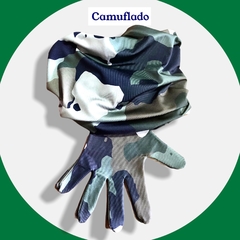 Combo cuello y guantes. Diseño Camuflado.