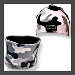 Cuello Micropolar y Gorro Camuflado Gris