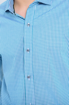 Camisa Micro Xadrez Azul Capri - BOAZ menswear
