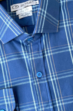 Camisa longa 100% algodão fio 80 azul na internet