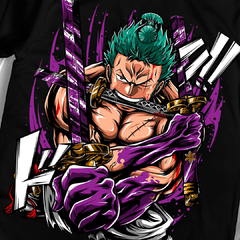 Camiseta Anime 100% Algodão Estampa na Frente e nas Costas Zoro - comprar online