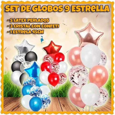 Set De 14 Globos Plateados Redondos Y En Forma De Estrellas