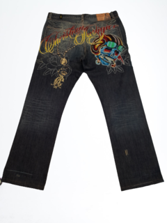Pantalon Jeans Ancho Importado Bordado Vintage - comprar online