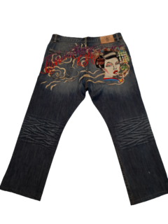 Pantalon Jeans Ancho Importado Bordado Vintage Geisha