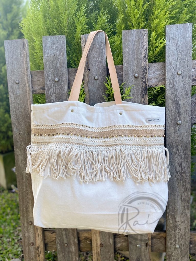 Bolso Tote De Tela Tusor Con Forrado Interno.