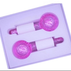 esfera cromoterapia manopla vidro rosa 2 peças um par para massagem facial ice globe. - comprar online