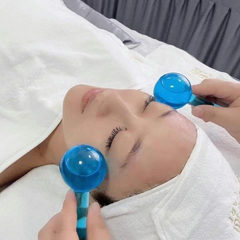 esfera cromoterapia manopla vidro azul 2 peças um par para massagem facial ice globe. - comprar online