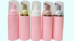 frasco Pump espumador, Higienizacao de cilios 60ml gold white pink.