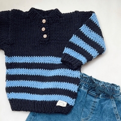 pull 3 botones azul con ceste jean