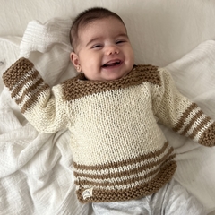 Sweater de lana "Benji" Natural y chocolate