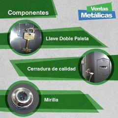 Puerta de chapa inyectada Nº 20 plegada. De 1.60 x 2.00 Con barral de acero inoxidable y mirilla. - Ventas Metalicas