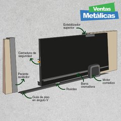 Portón corredizo de 2.50 x 2.10 chapa Nº 20 con puerta de escape lateral. Automático con motor y 2 controles. - comprar online