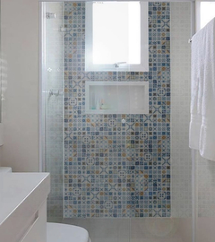 Malla Vidrio Venecitas Acuarela Lisboa Azul 28,4x28,4cm - Mosaico BA