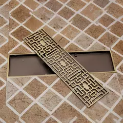 Rejilla Piso Desagüe Baño Bronce Antiguo De Diseño Larga - Mosaico BA