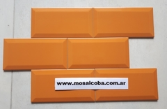 Azulejo Ceramica Española Subway 10x20cm Bisel NARANJA BRILLANTE en internet