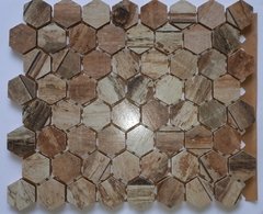 Malla Revestimiento Ceramica de 27x32cm hexágonos de 34mm color simil madera - Mosaico BA