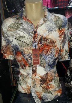 Camisa social florída manga curta slim importada